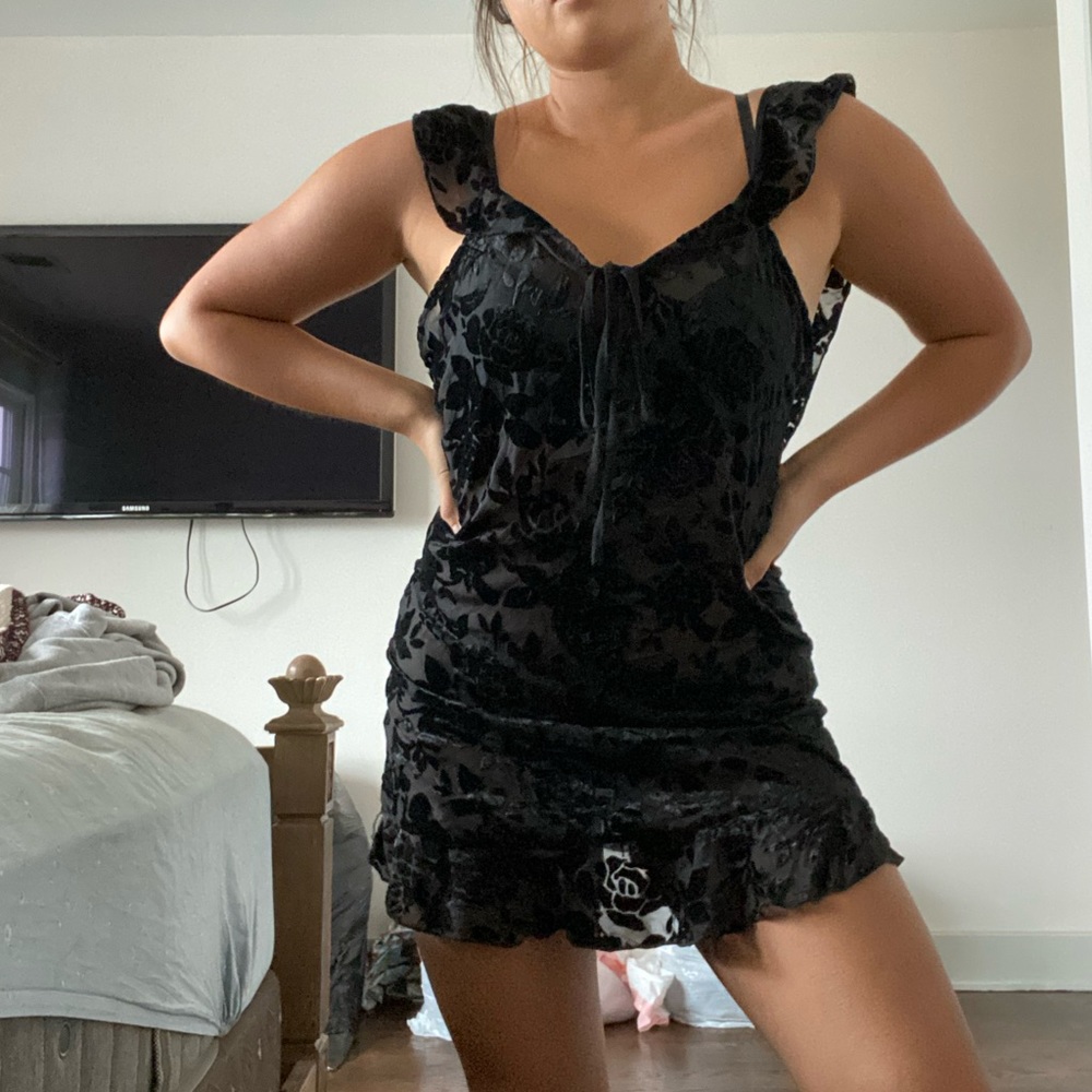 Black floral mesh dress